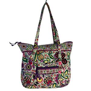 Vera Bradley Floral Quilted Tote Bag With Zipper Closure & Interior Pockets